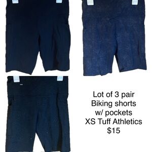 Tuff Athletics Biking Shorts, Lot of 3, XS with pockets  (black, navy, charcoal)